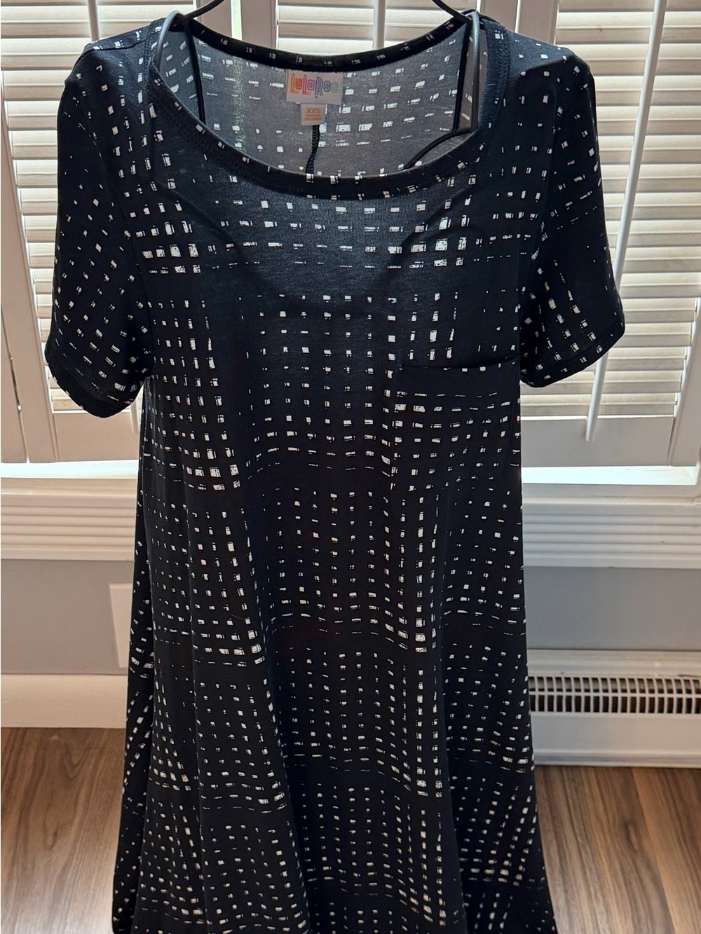 LuLaRoe Black Short Sleeve Tunic with White Grid Dot Pattern
